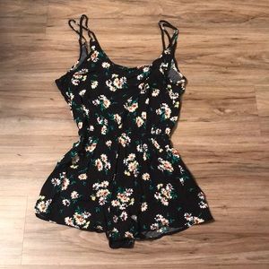 Daisy Print Strappy Black Romper with tie low back